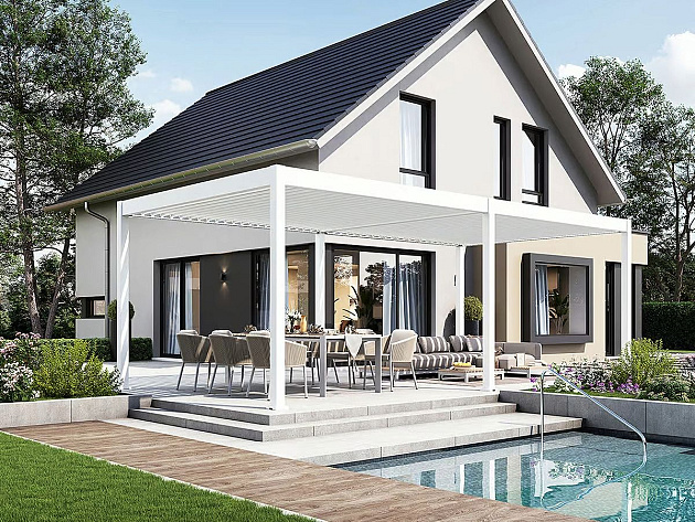 Orion Deluxe overkapping met elektrisch lamellendak en LED 360x720 cm Wit