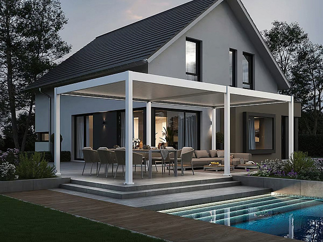 Orion Deluxe overkapping met elektrisch lamellendak en LED 360x720 cm Wit