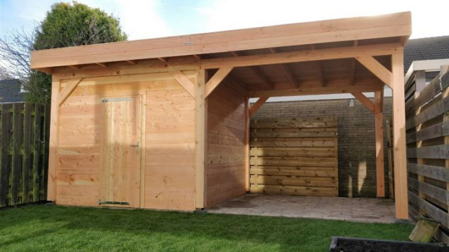 JWOODS Buitenverblijf 600x370cm incl. berging 300(b), Geschaafd met blokhutprofiel