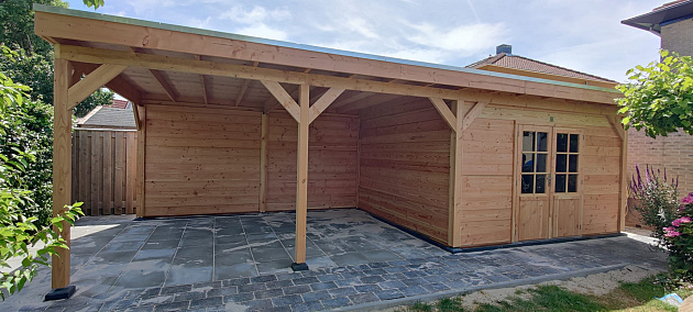 JWOODS Buitenverblijf 900x370cm incl. berging 300(b), Geschaafd met blokhutprofiel