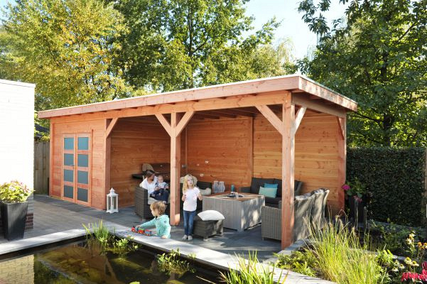 JWOODS Buitenverblijf 900x370cm incl. berging 300(b), Geschaafd met blokhutprofiel