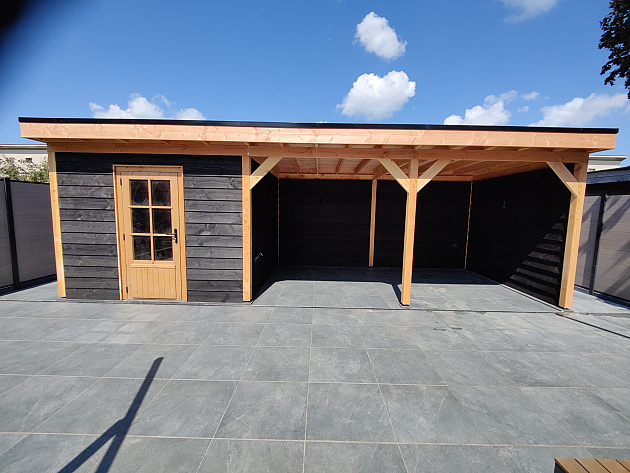 JWOODS Buitenverblijf 800x300cm incl. berging 300(b), Fijnbezaagd zweeds rabat zwart