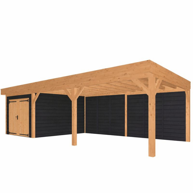 JWOODS Buitenverblijf 900x370cm incl. berging 300(b), Fijnbezaagd zweeds rabat zwart