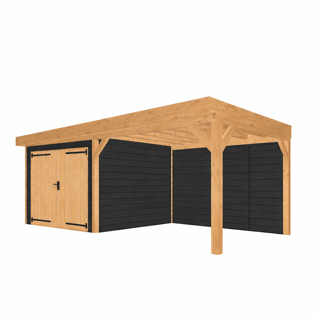 JWOODS Buitenverblijf 700x300cm incl. berging 300(b), Fijnbezaagd zweeds rabat zwart