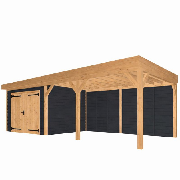 JWOODS Buitenverblijf 800x370cm incl. berging 300(b), Geschaafd met zweeds rabat zwart