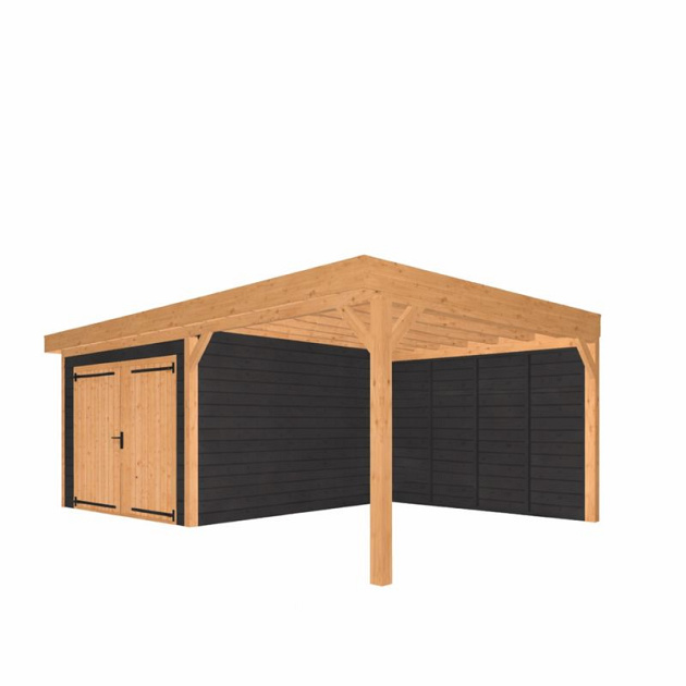 JWOODS Buitenverblijf 700x370cm incl. berging 300(b), Geschaafd met zweeds rabat zwart