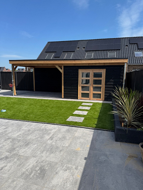 JWOODS Buitenverblijf 800x300cm incl. berging 300(b), Geschaafd met zweeds rabat zwart