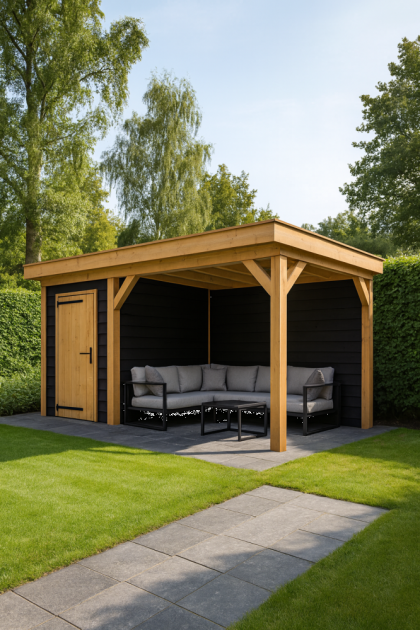 JWOODS Buitenverblijf 600x300cm incl. berging 200(b), Geschaafd met zweeds rabat zwart