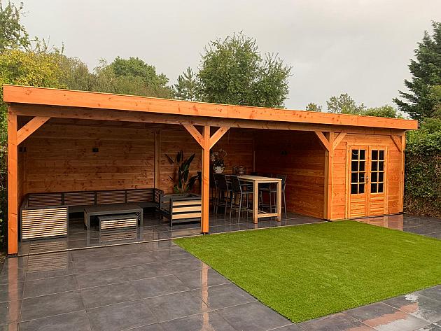 JWOODS Buitenverblijf 1000x370cm incl. berging 300(b), Geschaafd met blokhutprofiel