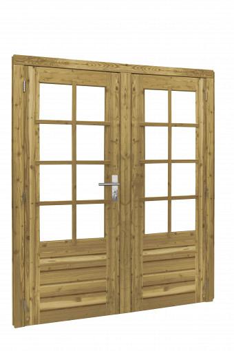 Douglas dubbele deur 8-ruits incl. kozijn, 168 x 201 cm., groen geïmpregneerd