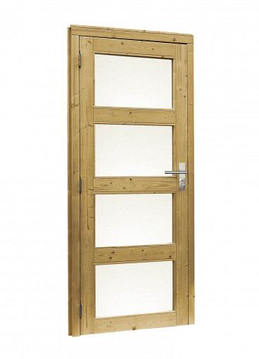 Douglas 4-ruits deur inclusief kozijn, 90 x 201 cm., linksdraaiend, groen geïmpregneerd