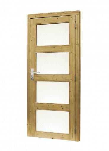 Douglas 4-ruits deur inclusief kozijn, 90 x 201 cm., rechtsdraaiend, groen geïmpregneerd