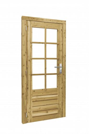 Douglas enkele deur 8-ruits incl. kozijn, 90 x 201 cm. linksdraaiend, groen geïmpregneerd