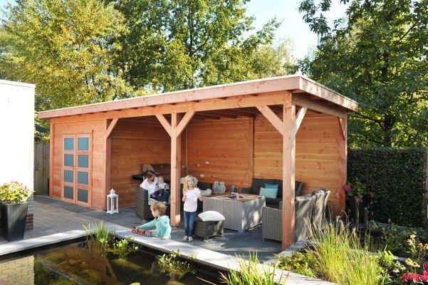 JWOODS Buitenverblijf 900x370cm incl. berging 200(b), Geschaafd met blokhutprofiel