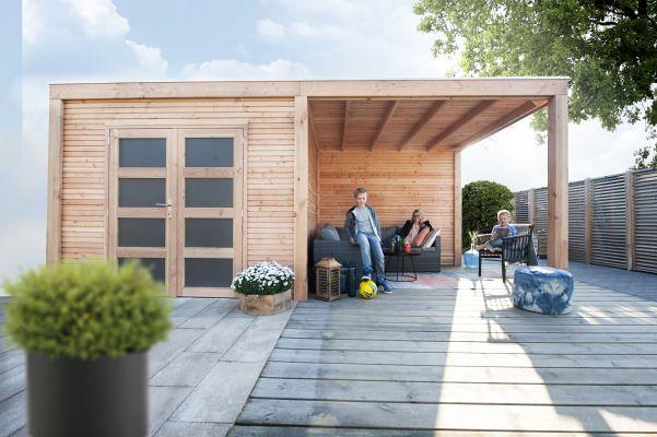 JWOODS Buitenverblijf 600x370cm incl. berging 200(b), Geschaafd met horizontaal triple rabat