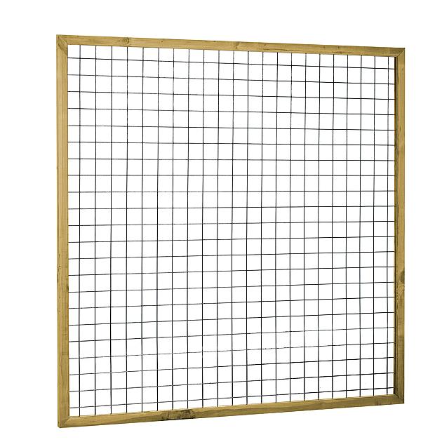 Eco gaastrellis met maas 7,5x7,5 cm, in grenen raamwerk 4,5x4,5 cm, 180x180 cm.