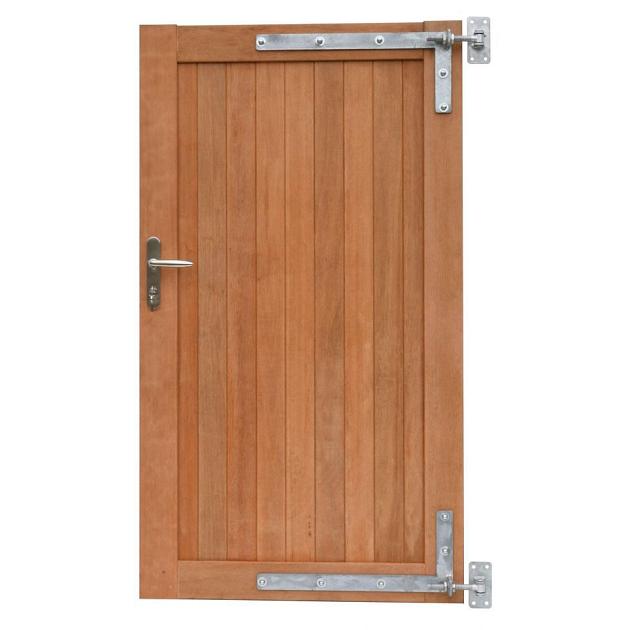 Hardhouten enkele toegangspoort verticaal geschaafd onbehandeld 100x180 cm incl. beslag