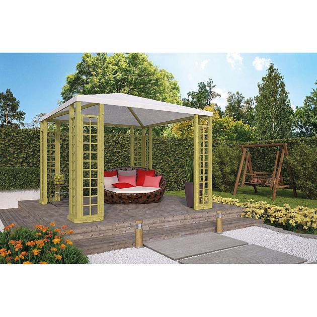 Houten paviljoen met zeildoek geïmpregneerd, geschaafd vuren 300x300x283 cm