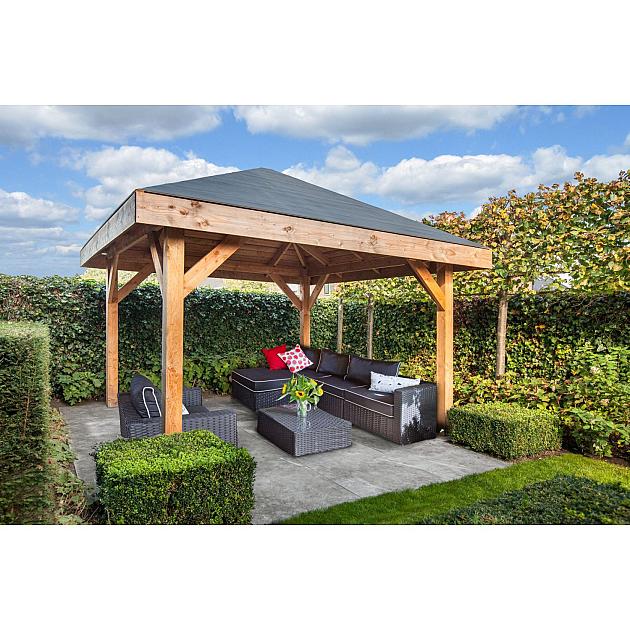 Doe-het-zelf prieel Obdam onbehandeld fijn bezaagd douglas 430x430x375 cm (excl dakbedekking)