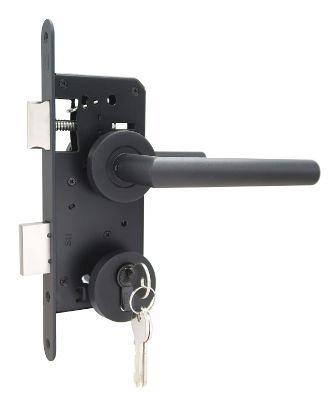 RVS Zwart gepoedercoat Deurbeslag tbv verstelbaar stalen frame met cilinderslot, deurkrukken, sluitp