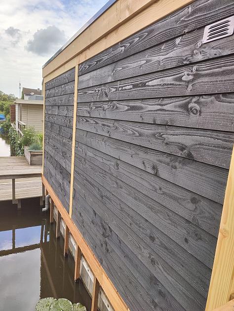 36876 actie jwoods douglas fijnbezaagde zweeds rabat plank 1 2 2 7x19 5x300 cm zwart dekkende beits 374101