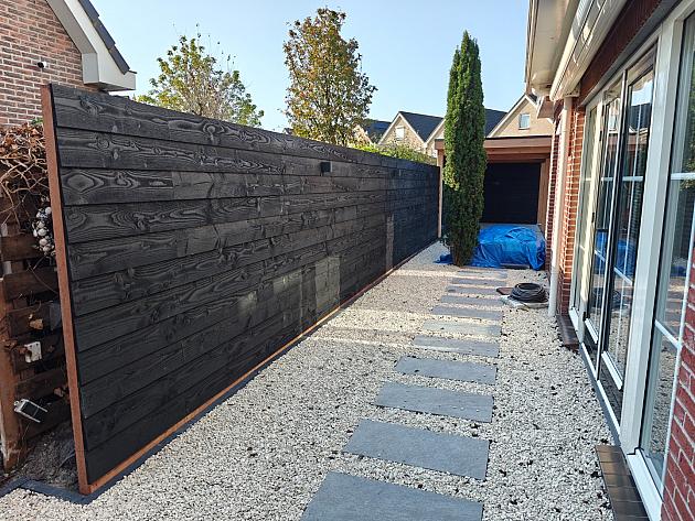 Actie JWOODS Douglas Fijnbezaagde Zweeds Rabat Plank 1,2-2,7x19,5x400 cm, Zwart Dekkende Beits