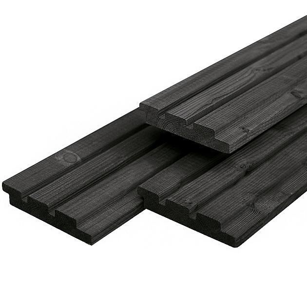 JWOODS Vuren Triple Profiel Plank 2,2x14x400 cm, Zwart Gespoten