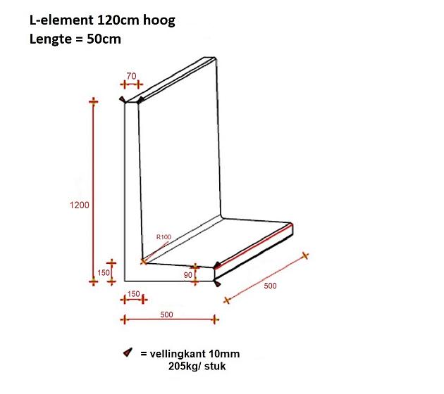 L-Element Honderdtwintig 50x50x120 cm (L x Voet x H) Roestbruin