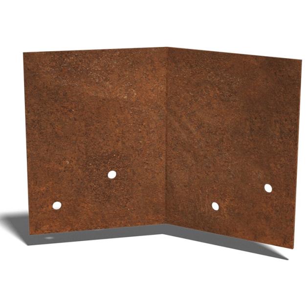 Cortenstaal koppelplaat 45° groot 18,5x23x3,8 cm
