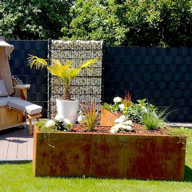 Cortenstaal L-vormige plantenbak Kansas 60, 180x120x30 cm geen bodemplaat