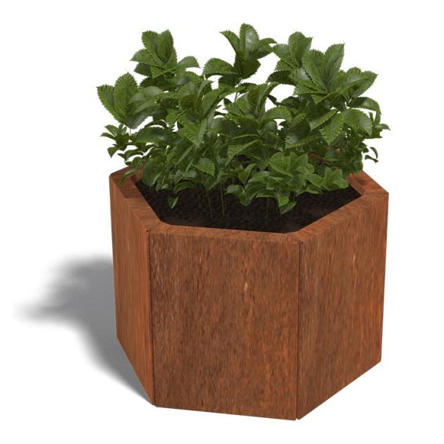 Cortenstaal zeshoekige plantenbak Denver 30, 59,3x52x80 cm met bodemplaat