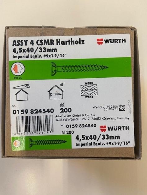 Wurth schroef eco assy 4 RVS a2 hardhout 4,5x40/33