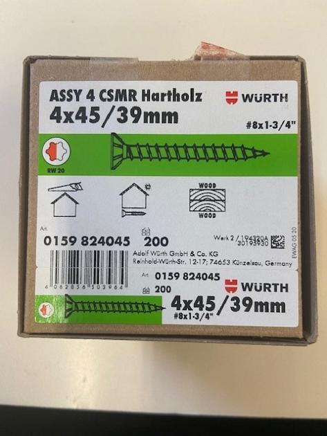 Wurth spaanplaatschroef RVS 4X45/39 assy 4.0