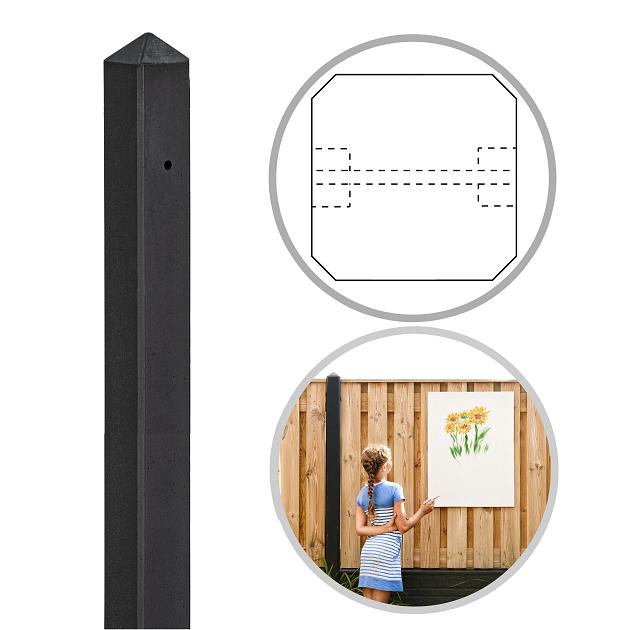 Beton RM Tussenpaal 10x10x280 cm, Zwart gecoat tbv Scherm 130