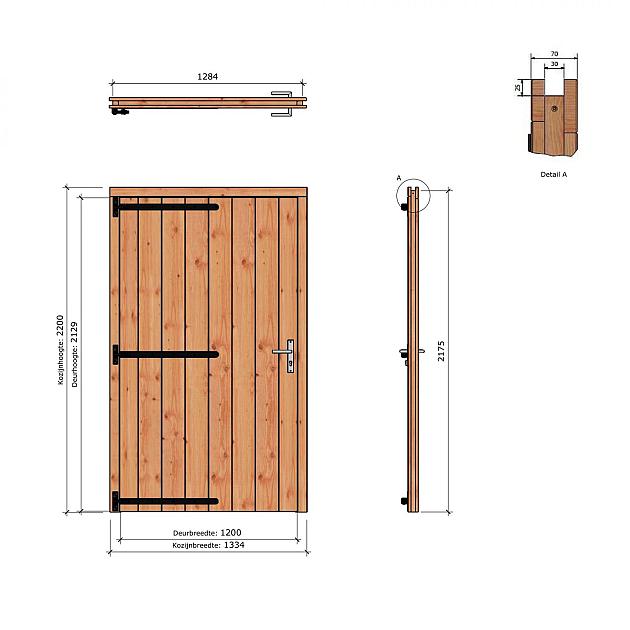 Douglas enkele dichte deur XL 120x212,9 cm met kozijn onbehandeld (Incl. Hang en Sluitwerk)