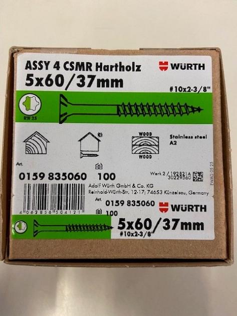 Wurth Eco assy 3.0 a2 hardhout AW25 5X60/37 RVS