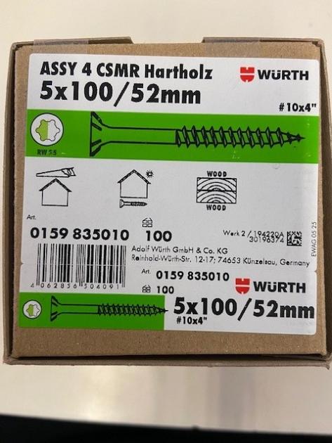 Wurth schroef eco assy 4 RVS a2 hardhout 5,0x100/60