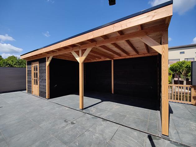 JWOODS Buitenverblijf 800x300cm incl. berging 300(b), Fijnbezaagd zweeds rabat zwart