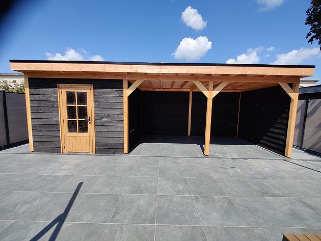 JWOODS Buitenverblijf 800x300cm incl. berging 300(b), Fijnbezaagd zweeds rabat zwart