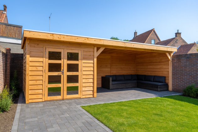 JWOODS Buitenverblijf 700x300cm incl. berging 300(b), Geschaafd met zweeds rabat Naturel