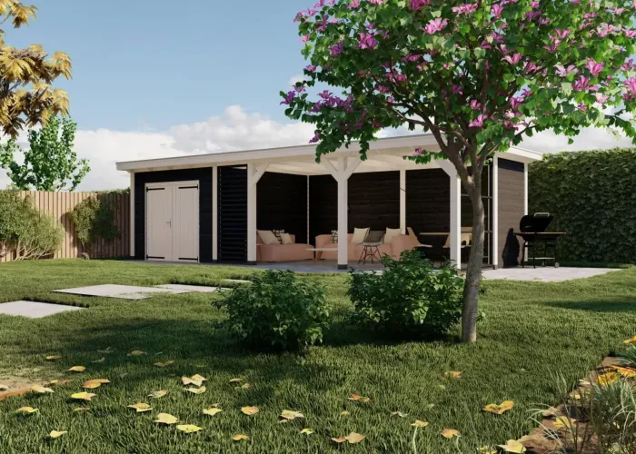 3624 buitenverblijf barcelona dakmaat 10060x4310mm staandermaat 9520x3770mm  rechterzijde veraf 1