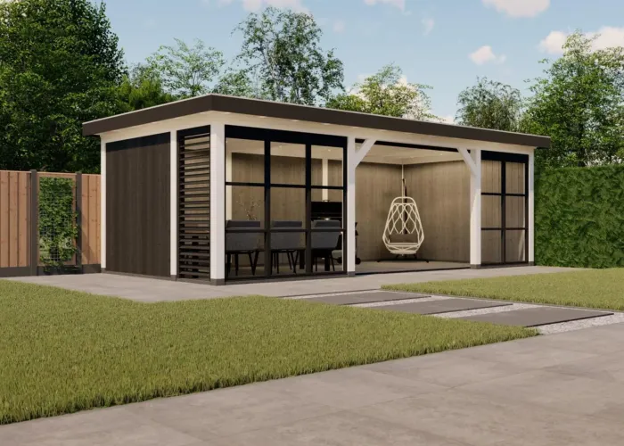 3642 buitenverblijf rome 8440x4210mm met steellook  linkerzijde veraf