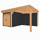 JWOODS Buitenverblijf 600x370cm incl. berging 300(b), Geschaafd met verticaal Triple rabat Zwart